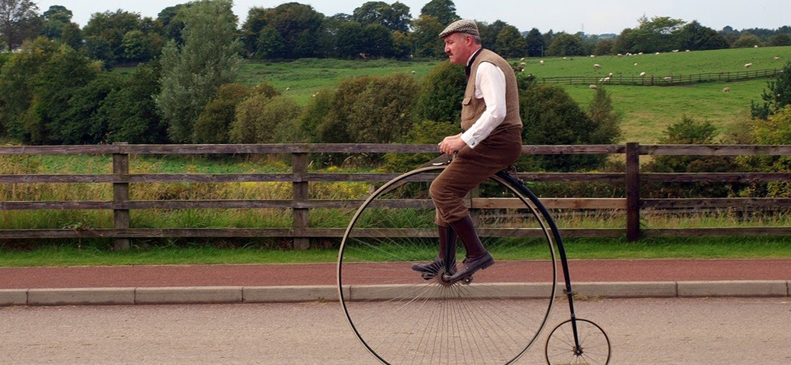 Ian Bean on his penny farthing. Credit: Beamish, The Living Museum of the North