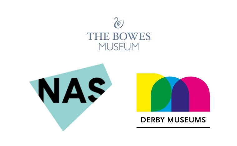 Logos of The Bowes Museum, National Art Strategies and Derby Museums