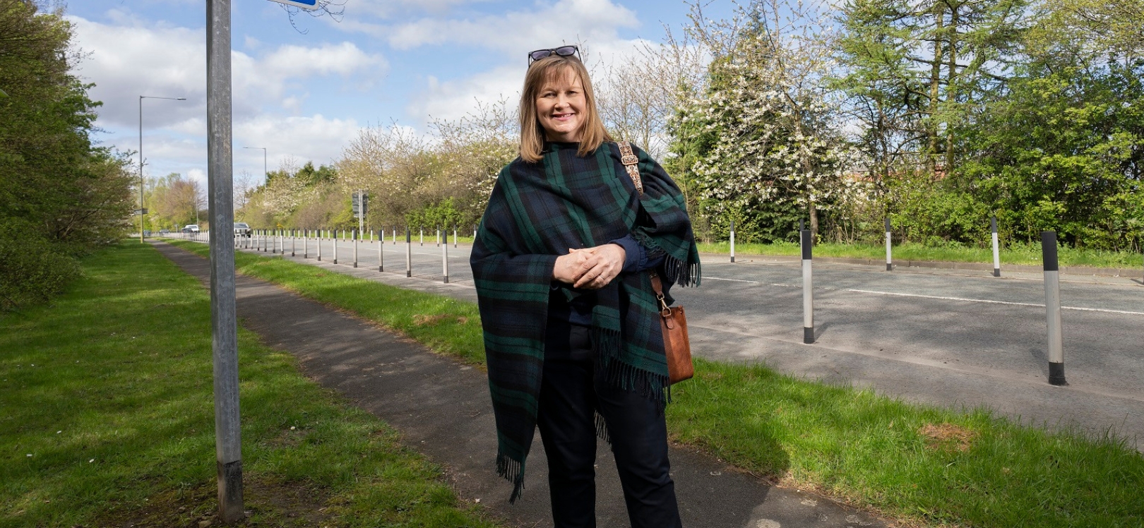 Cllr Elizabeth Scott, Durham County Council’s Cabinet member for economy and partnerships, pictured at Rotary Way, near the Arnison Centre, which will form part of the new North Durham Active Travel Corridor.