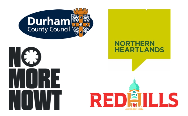 Durham County Council, Redhills, Northern Heartlands and No More Nowt logos