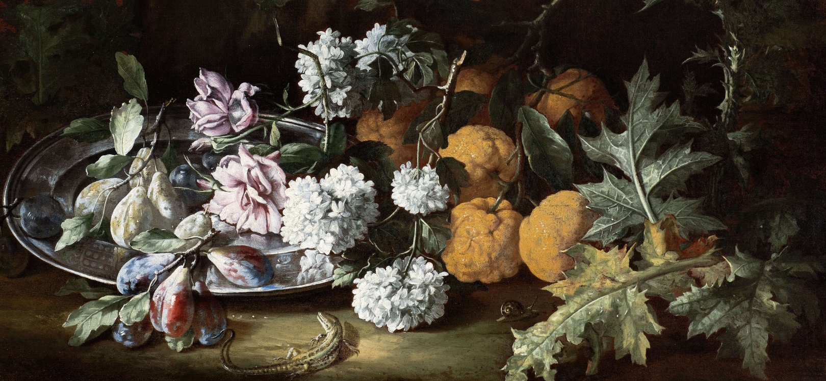 Andrea Belvedere, Still Life with Flowers, Fruit, Cardoons and a Gecko in the Foreground