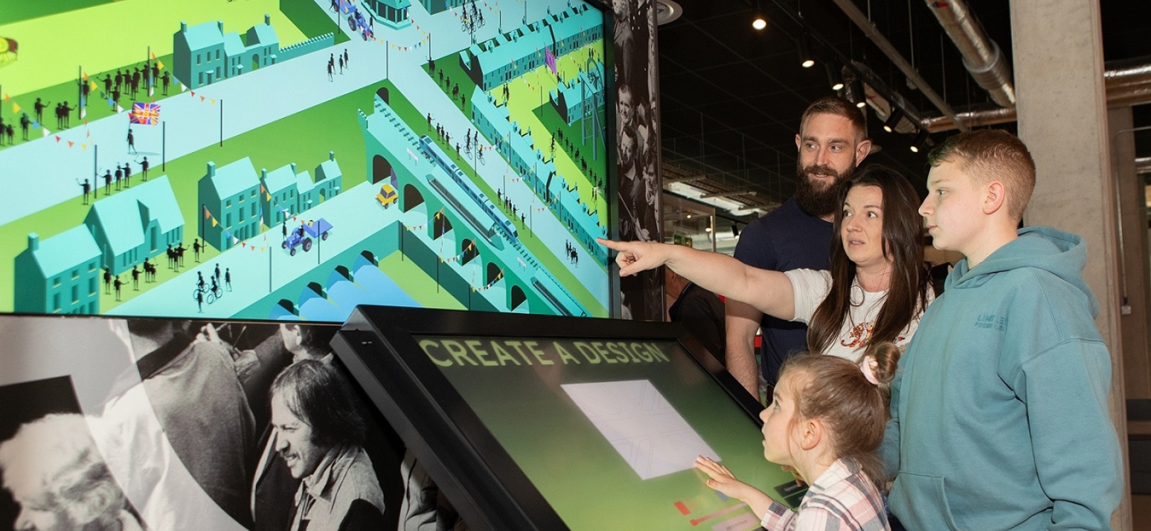 A family using an interactive board