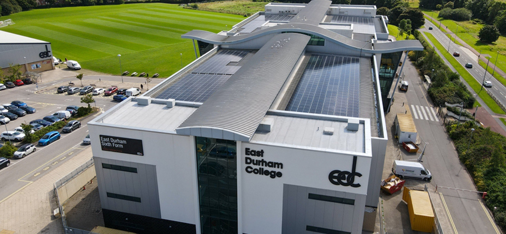 A drone image of East Durham College