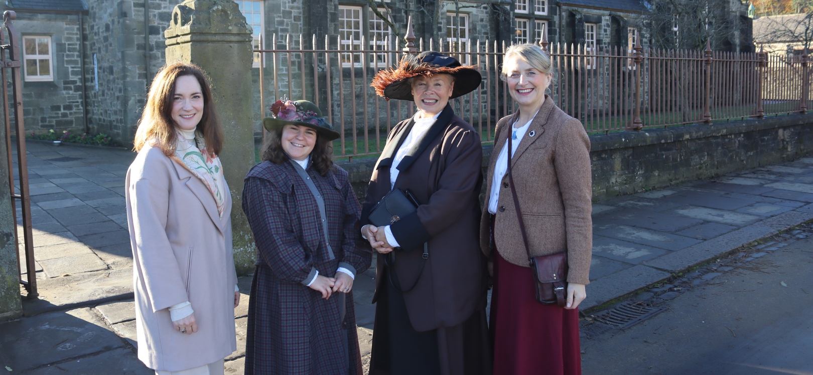 Four people in costume at Beamish